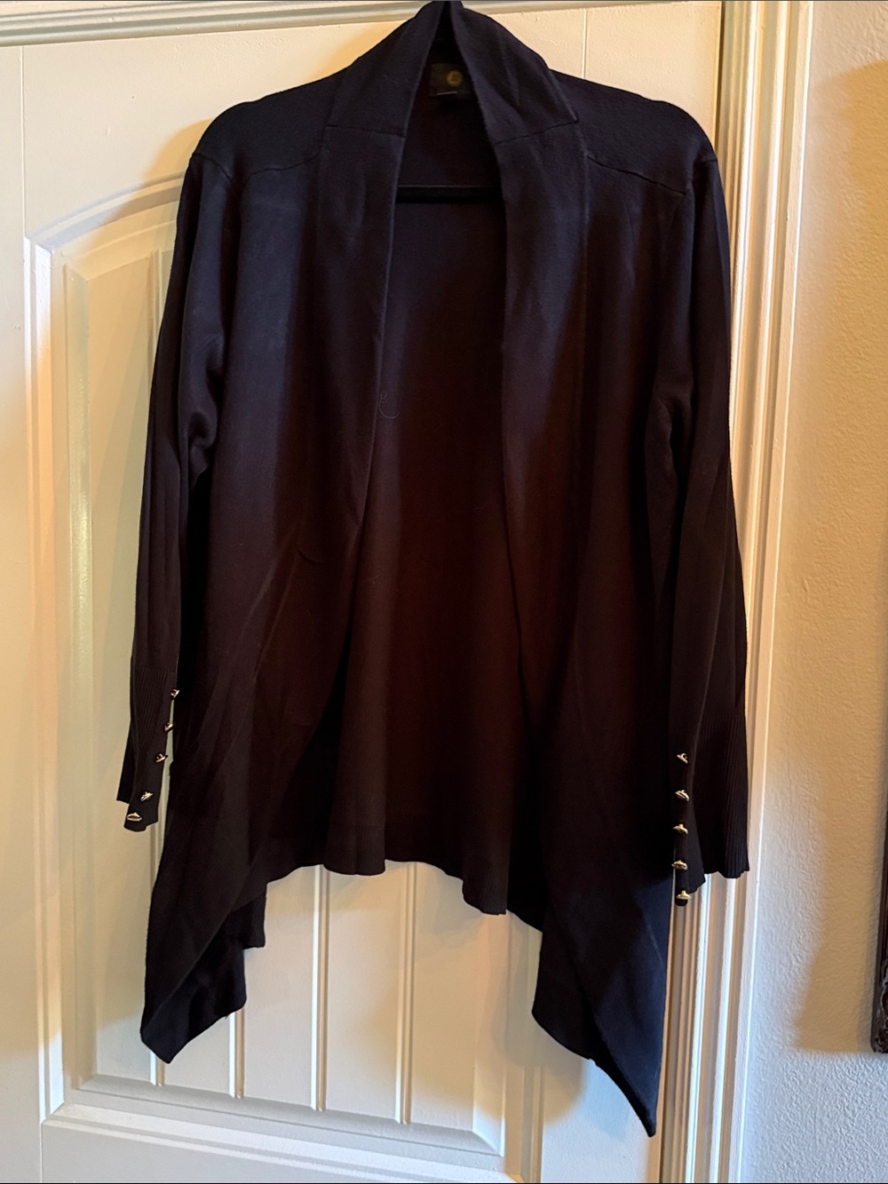 JM Collection Black Open Draped Blazer with Button Cuff Detail